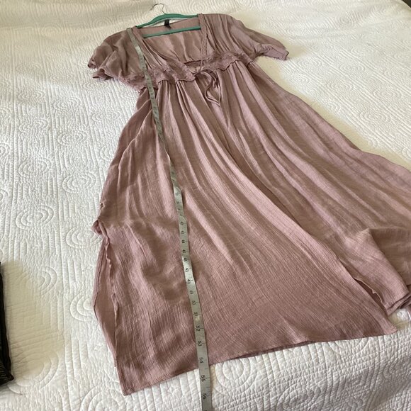 Alya Womens Mauve Maxi Dress Duster With Lace Trim & Drawstring Waist L/XL Beach - Picture 9 of 10